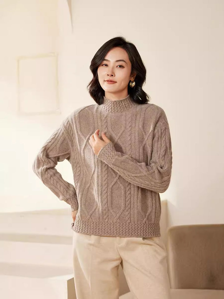 Damen Zopfstrick-Mockneckpullover mit kurzer Boxy-Silhouette Drune