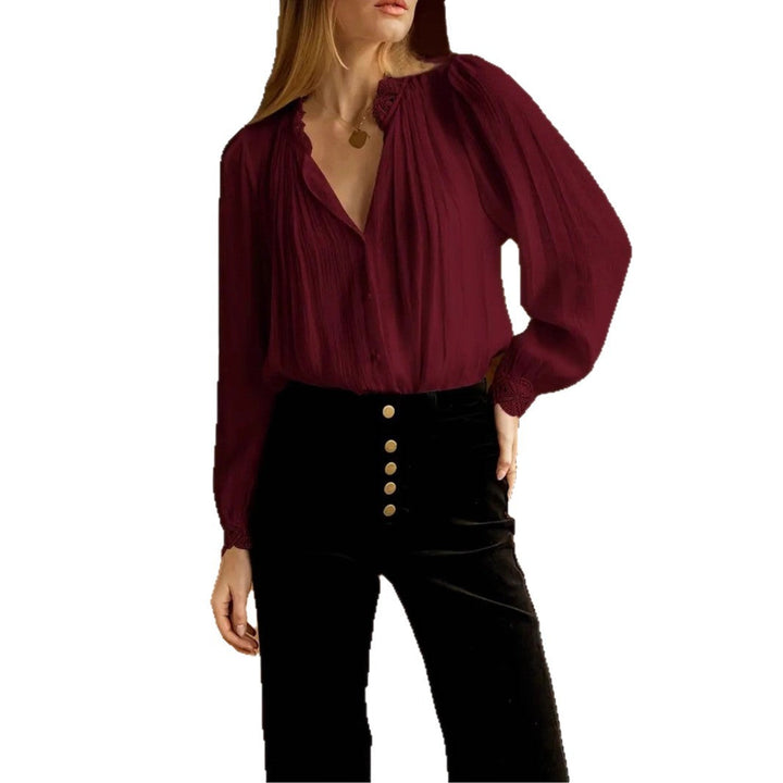 Damen Chiffonbluse mit romantischen Spitzenabschlüssen Drune