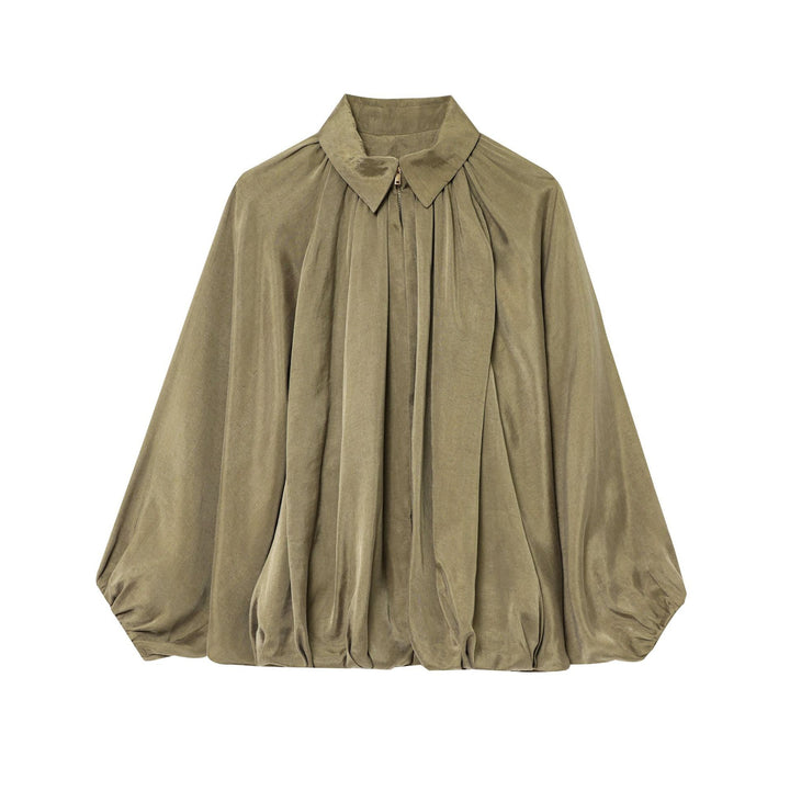 Damen Plissee-Bluse mit elegantem Stehkragen Drune