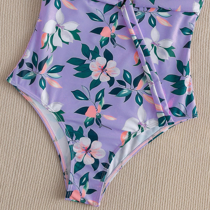 Damen Einteiler Badeanzug mit floralem Design und eleganter Taillierung Drune