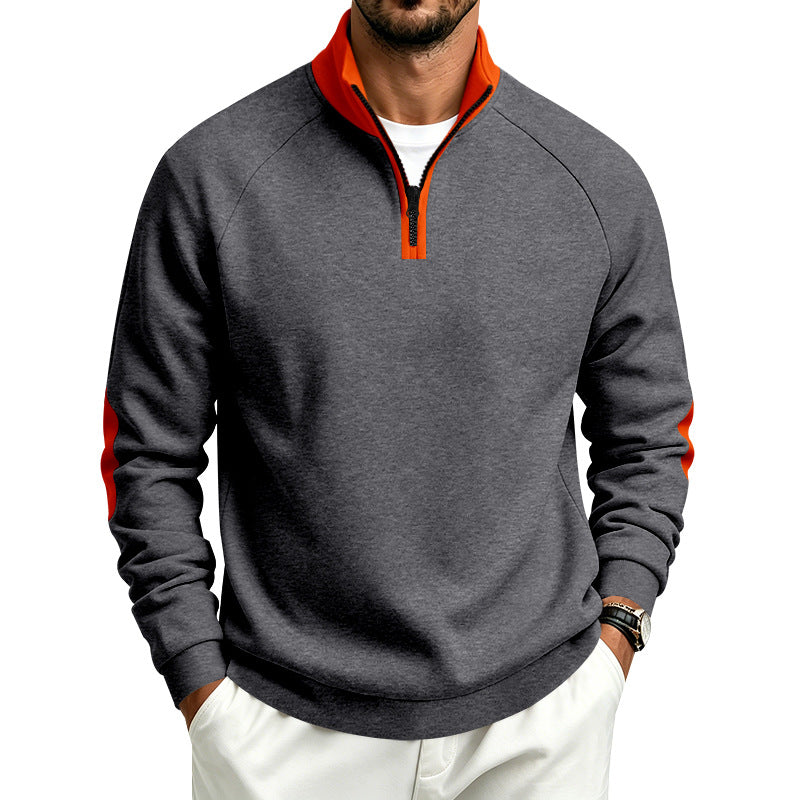 Herren Halbzip-Pullover mit Stehkragen und Ellbogen-Patches Drune