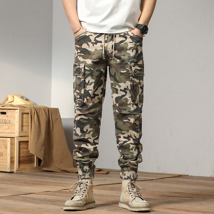 Herren taktische Cargojoggerhose im Camouflage‑Look mit Tunnelzugbund, verstärkten Knien und Bündchenabschlüssen Drune