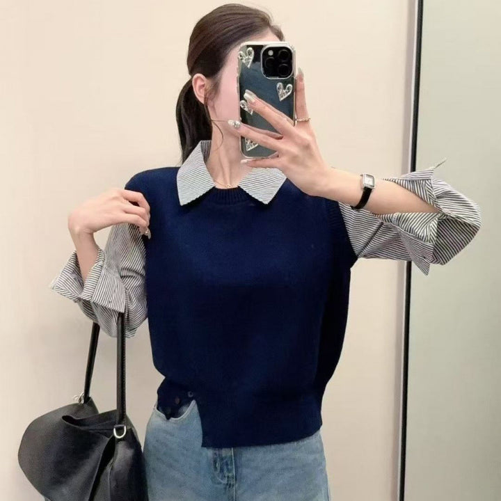 Damen lässiger Pullover mit eleganten Hemdärmel und strukturierter Optik Drune