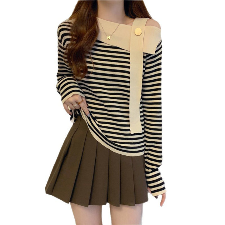 Damen Lässiges Langarmshirt mit asymmetrischem Ausschnitt Drune
