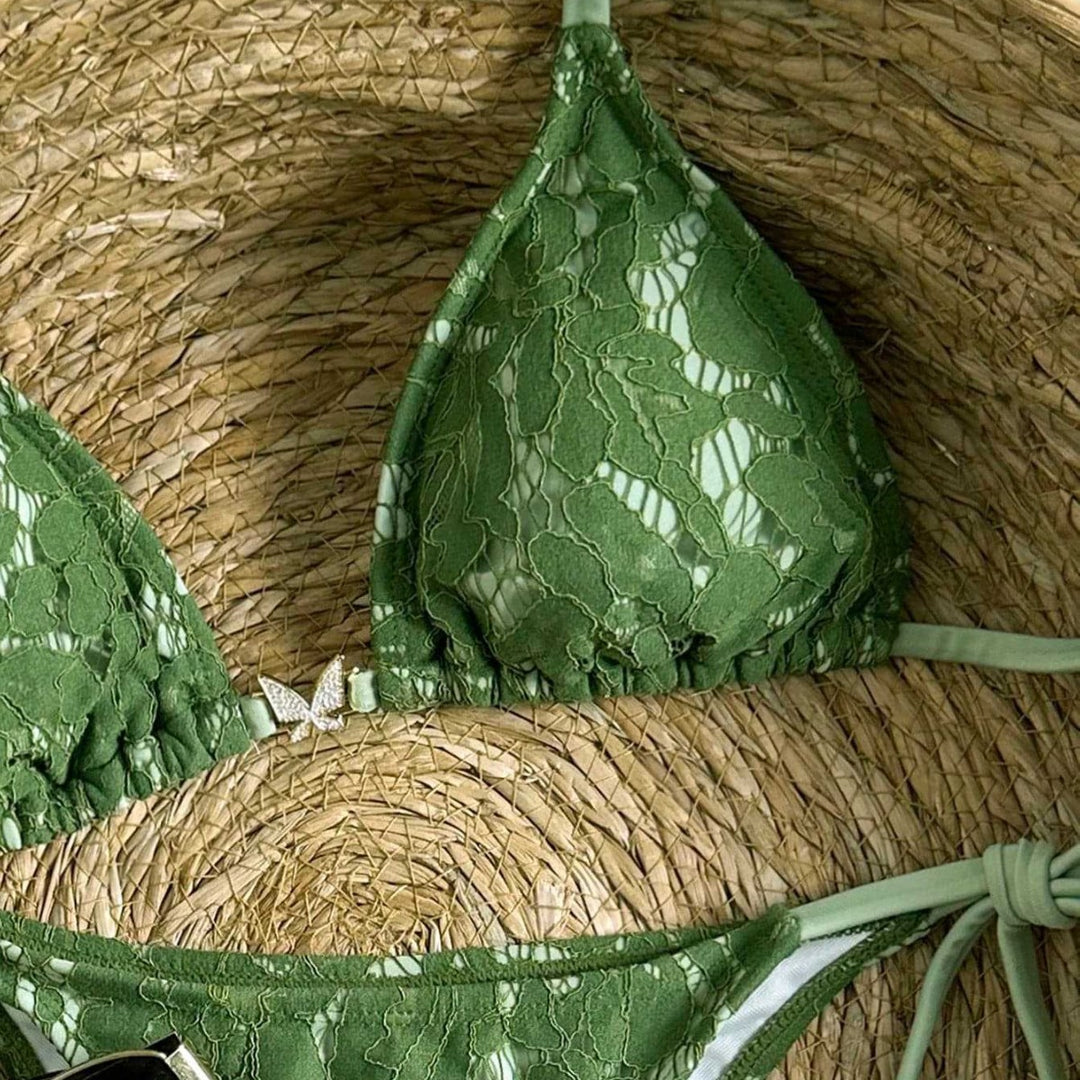 Damen Triangel-Bikini mit Spitze und verstellbaren Trägern Drune