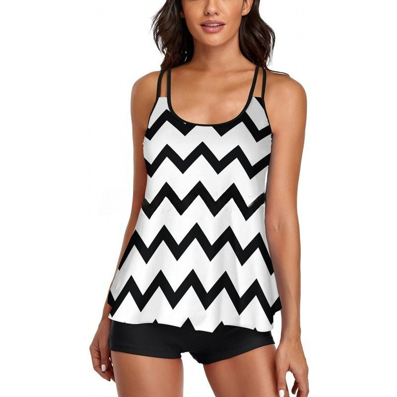 Damen Sportliches Tankini-Set mit bequemem Shorts und verstellbaren Trägern Drune