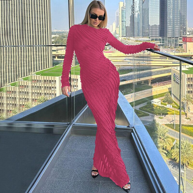 Damen elegantes langes Kleid mit wellenförmigem Design Drune
