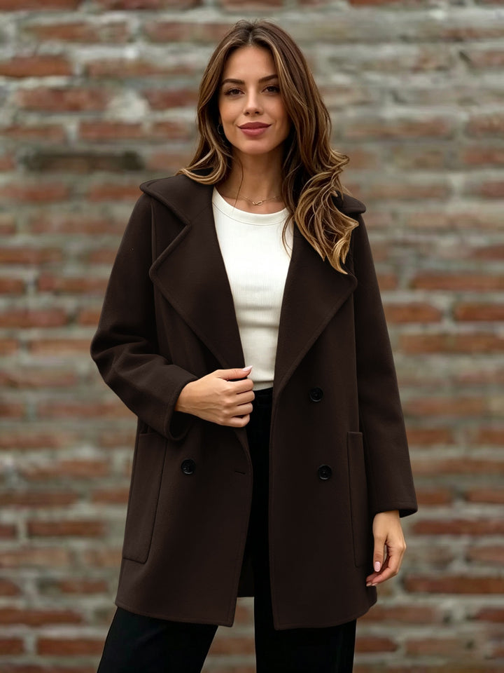 Damen Doppelreihiger Wollmantel mit Oversize-Revers Drune