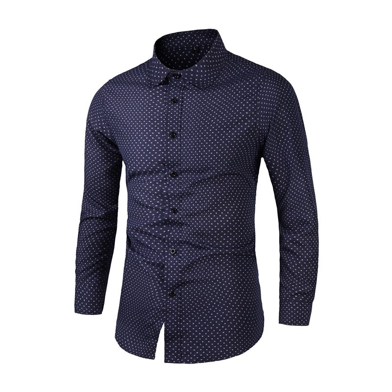 Herren Slim-Fit Hemd mit feinem Pünktchenmuster und Kentkragen Drune