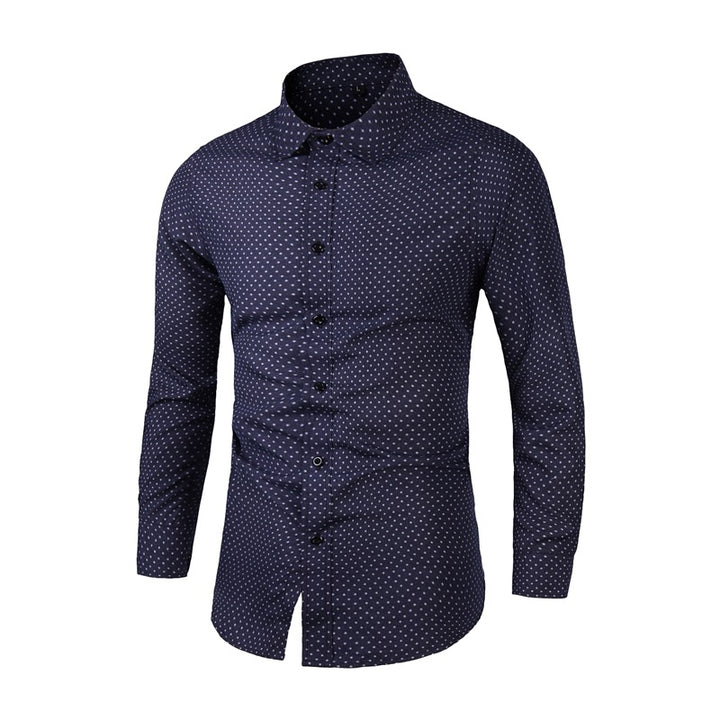 Herren Slim-Fit Hemd mit feinem Pünktchenmuster und Kentkragen Drune