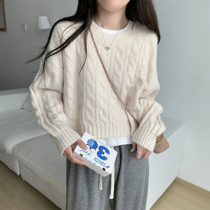 Damen Grobstrickpullover mit lässigem Schnitt und Zopfmuster Drune