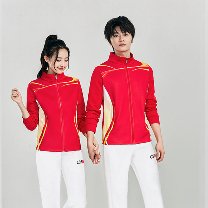 Unisex Athletisches Trainingsset mit Reißverschlussjacke und Streifen-Jogginghose Drune
