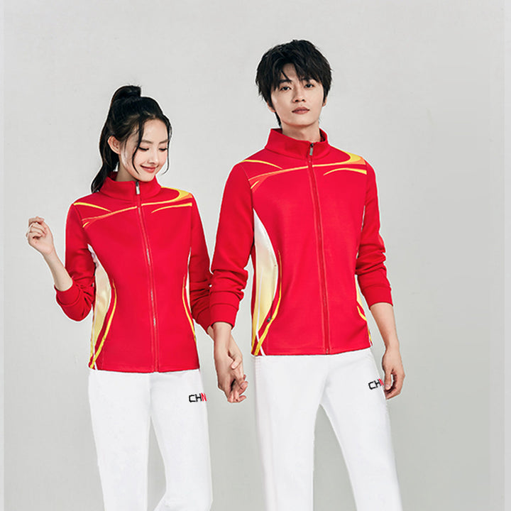 Unisex Athletisches Trainingsset mit Reißverschlussjacke und Streifen-Jogginghose Drune