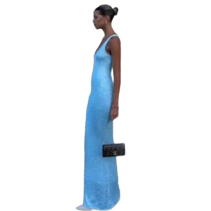 Damen nan Säulenmaxikleid mit schlankem körpernahem Schnitt und schmalen Trägern Drune