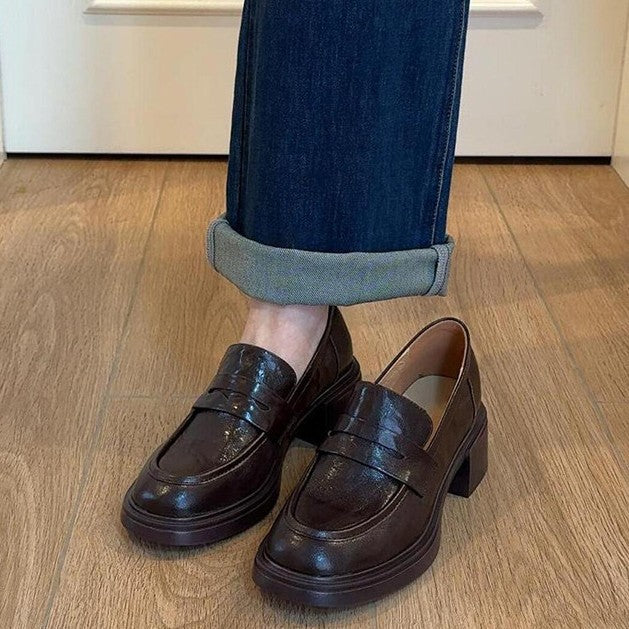 Damen Modische Penny-Loafer mit markanter Plateauprofilsohle und mittelhohem Blockabsatz Drune