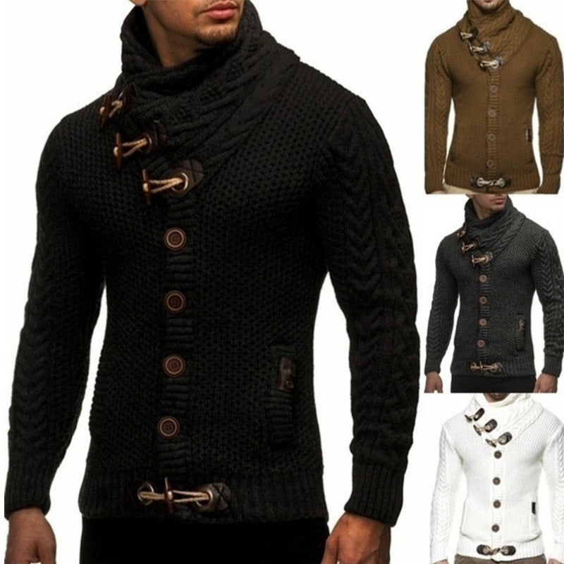 Herren nan Strickcardigan mit hohem Schalkragen, Zopfmuster und Knebelverschlüssen Drune