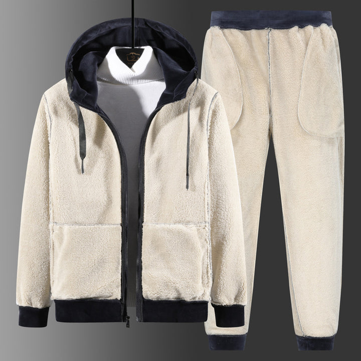 Herren Fleece-Freizeitanzug mit Kapuzenjacke und Thermo-Jogginghose Drune