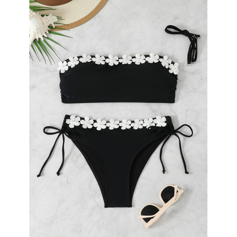 Damen Bandeau-Bikini mit floralen Akzenten Drune