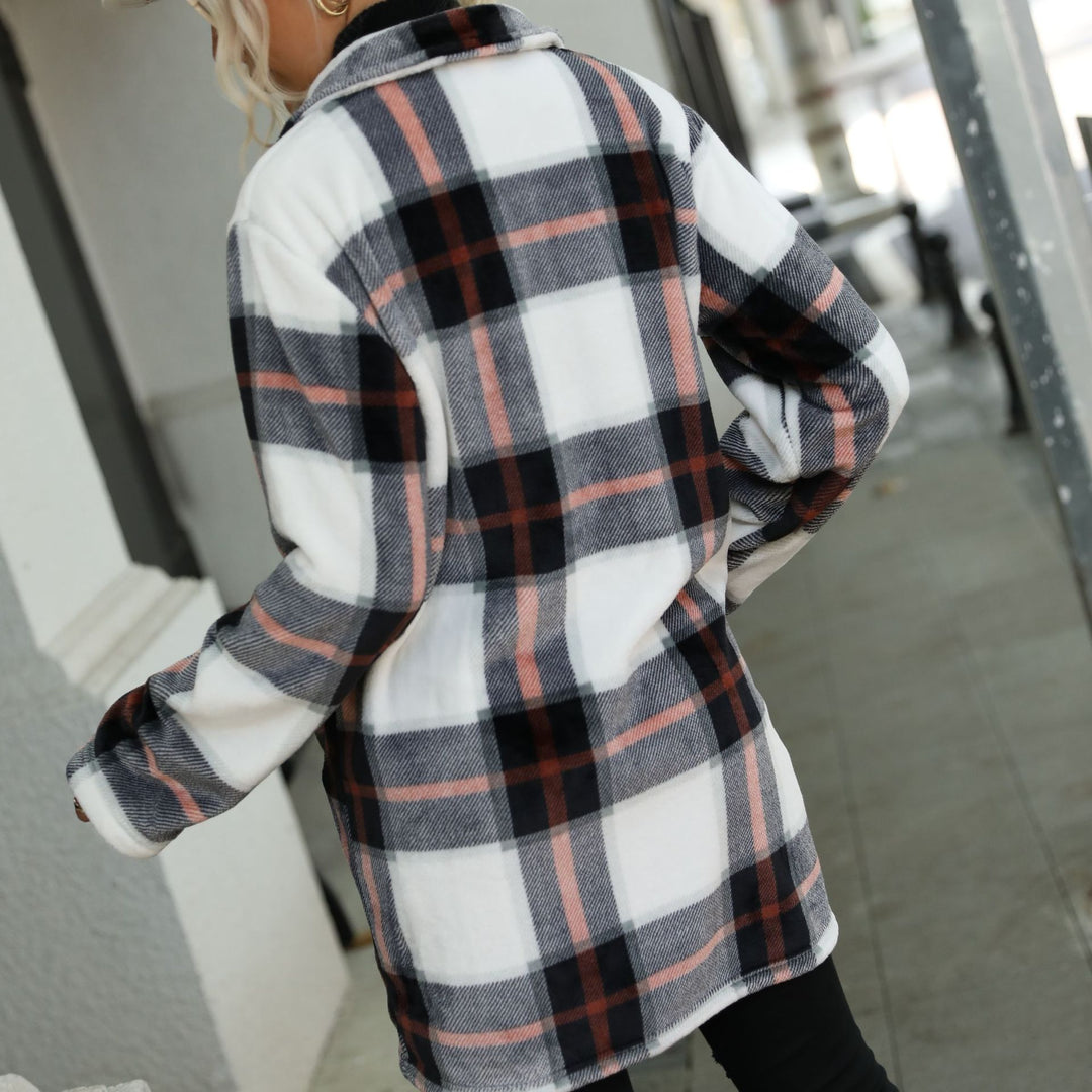 Damen Karierte Fleecejacke mit modischem Schnitt und praktischen Taschen Drune