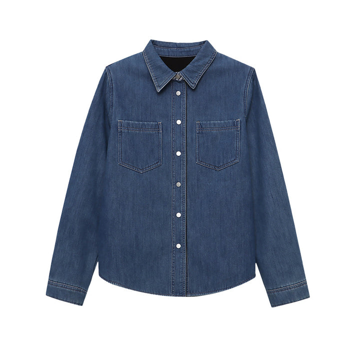 Damen lässige Denimjacke mit praktischen aufgesetzten Taschen Drune