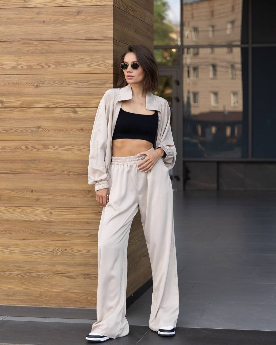 Damen modisches entspannendes Lounge-Set mit weitem Oberteil und bequemen Hosen Drune