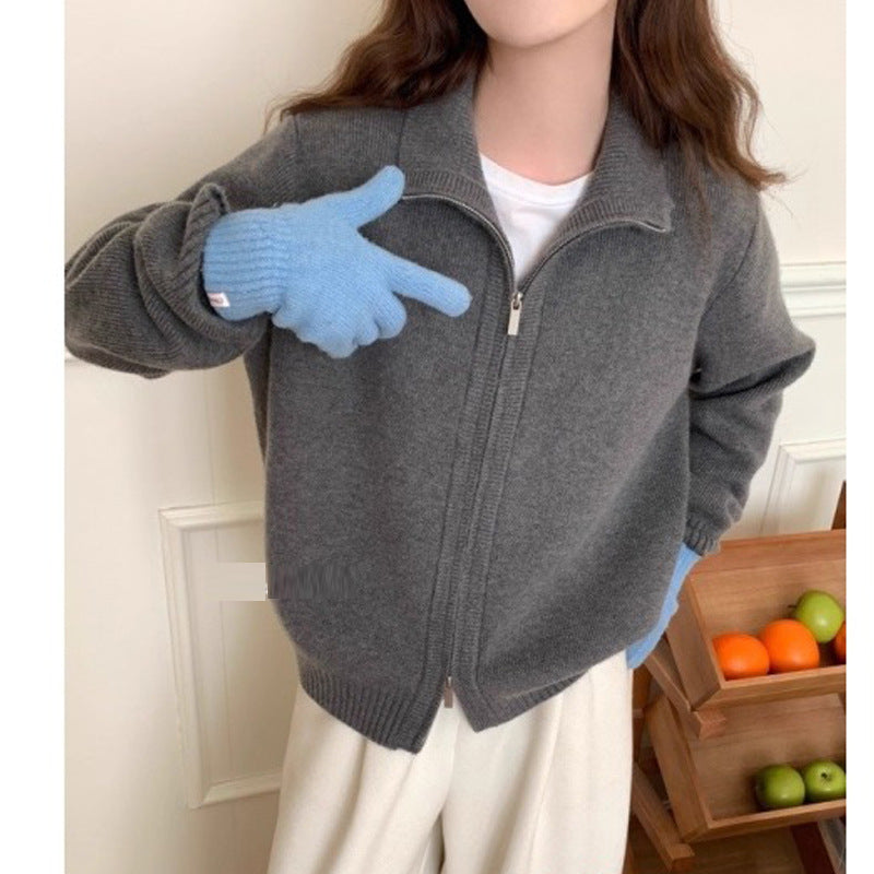 Damen Modische Strickjacke mit leichtem Reißverschluss Drune