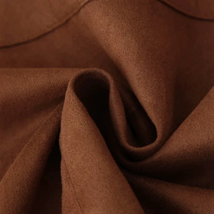 Damen Cropped Jacke aus Velourslederoptik mit Hemdkragen und zwei Reißverschlusstaschen Drune