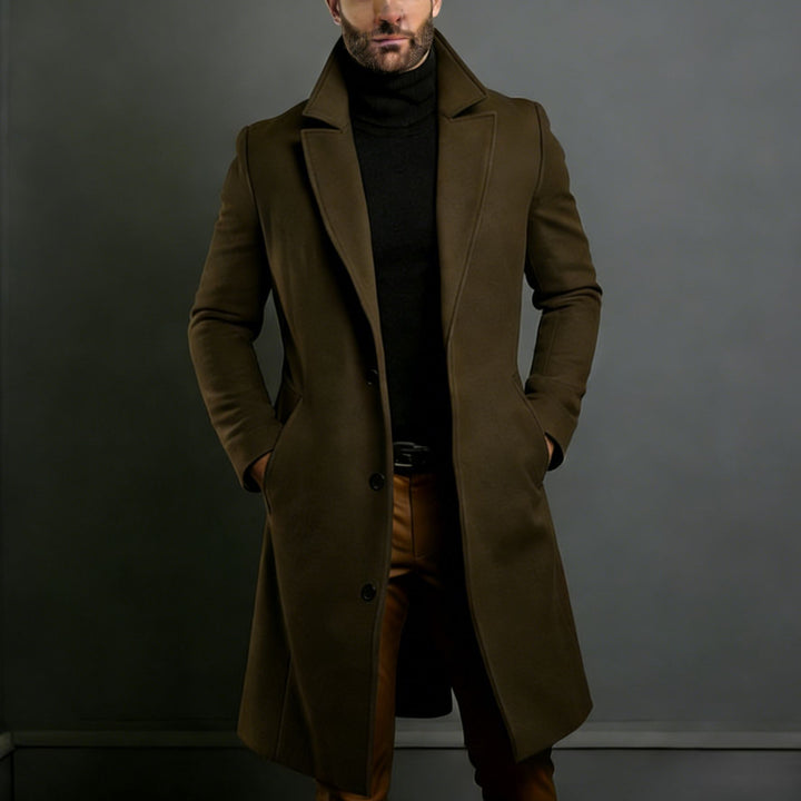 Herren Eleganter einreihiger Langmantel aus Wollmix mit schmaler Silhouette und Reverskragen Drune