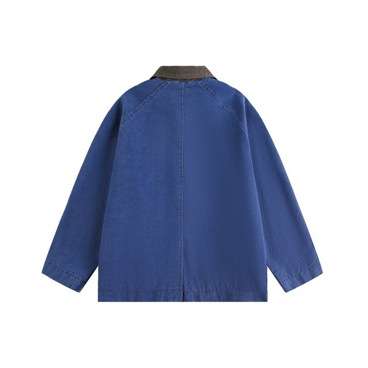 Unisex Kurz geschnittener Boxy-Jeansblouson mit Cordkragen und tonalen Ziernähten Drune