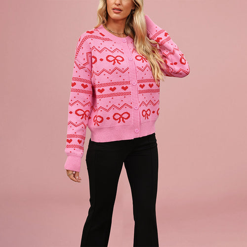 Damen Strickjacke mit verspieltem Herz- und Schleifenmuster Drune