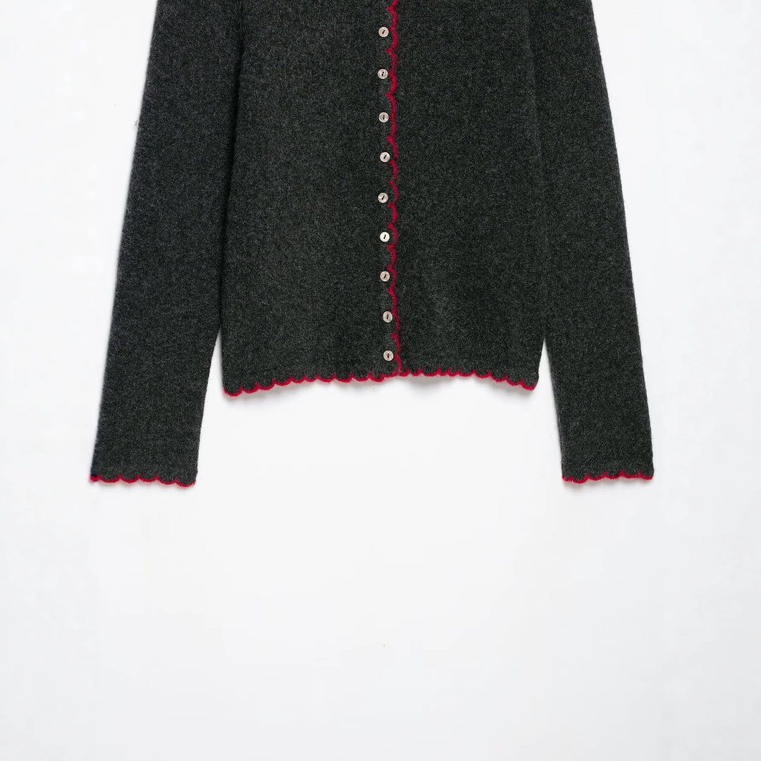 Damen Feinstrick-Cardigan mit Muschelkante und Perlmuttknöpfen Drune