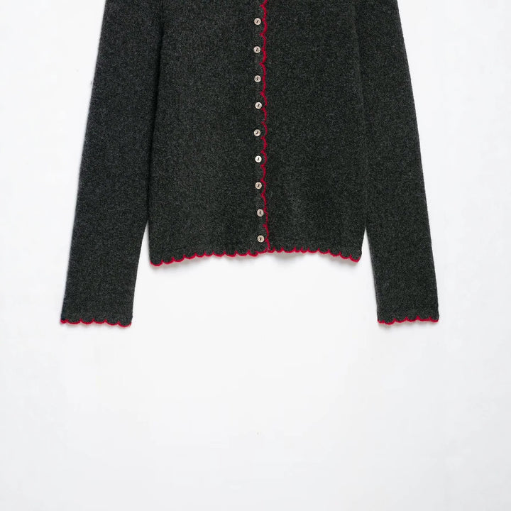 Damen Feinstrick-Cardigan mit Muschelkante und Perlmuttknöpfen Drune