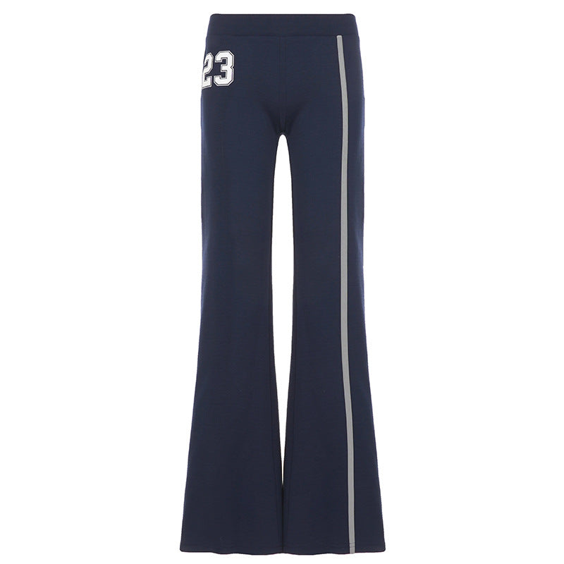 Damen Flared-Trainingshose mit Kontraststreifen und Zahl-Applikation Drune