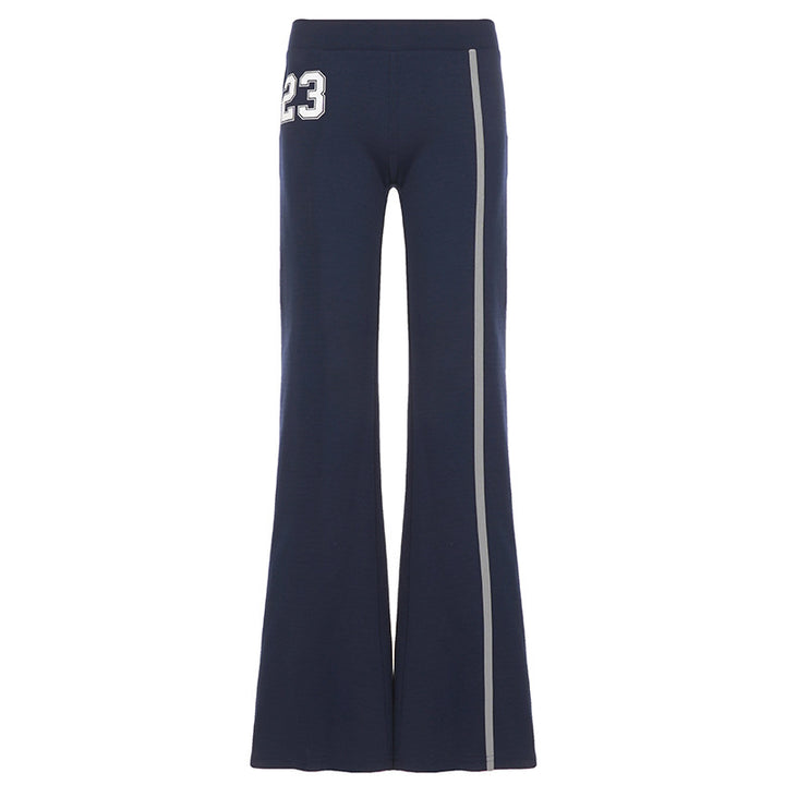 Damen Flared-Trainingshose mit Kontraststreifen und Zahl-Applikation Drune