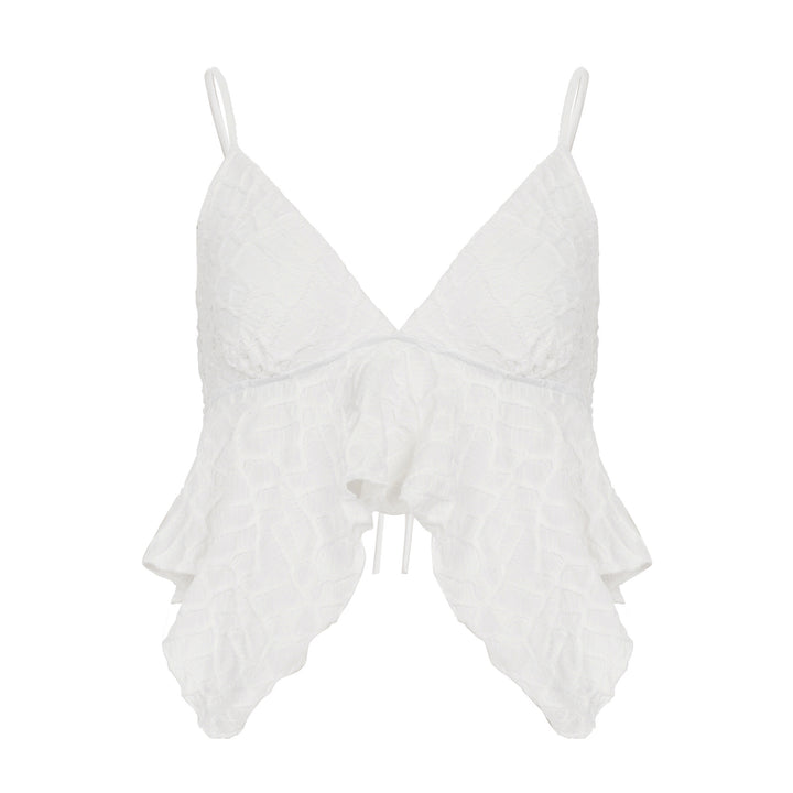 Damen Freizeit Top mit verspieltem Rüschen-Design und Spaghetti-Trägern Drune