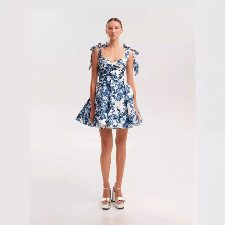 Damen Mini-Kleid mit floralem Muster und Spitzenärmeln Drune