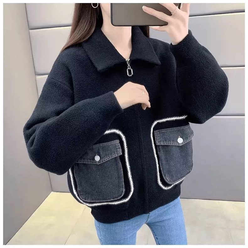 Damen modische Oberjacke mit auffälligen Denim-Taschen Drune