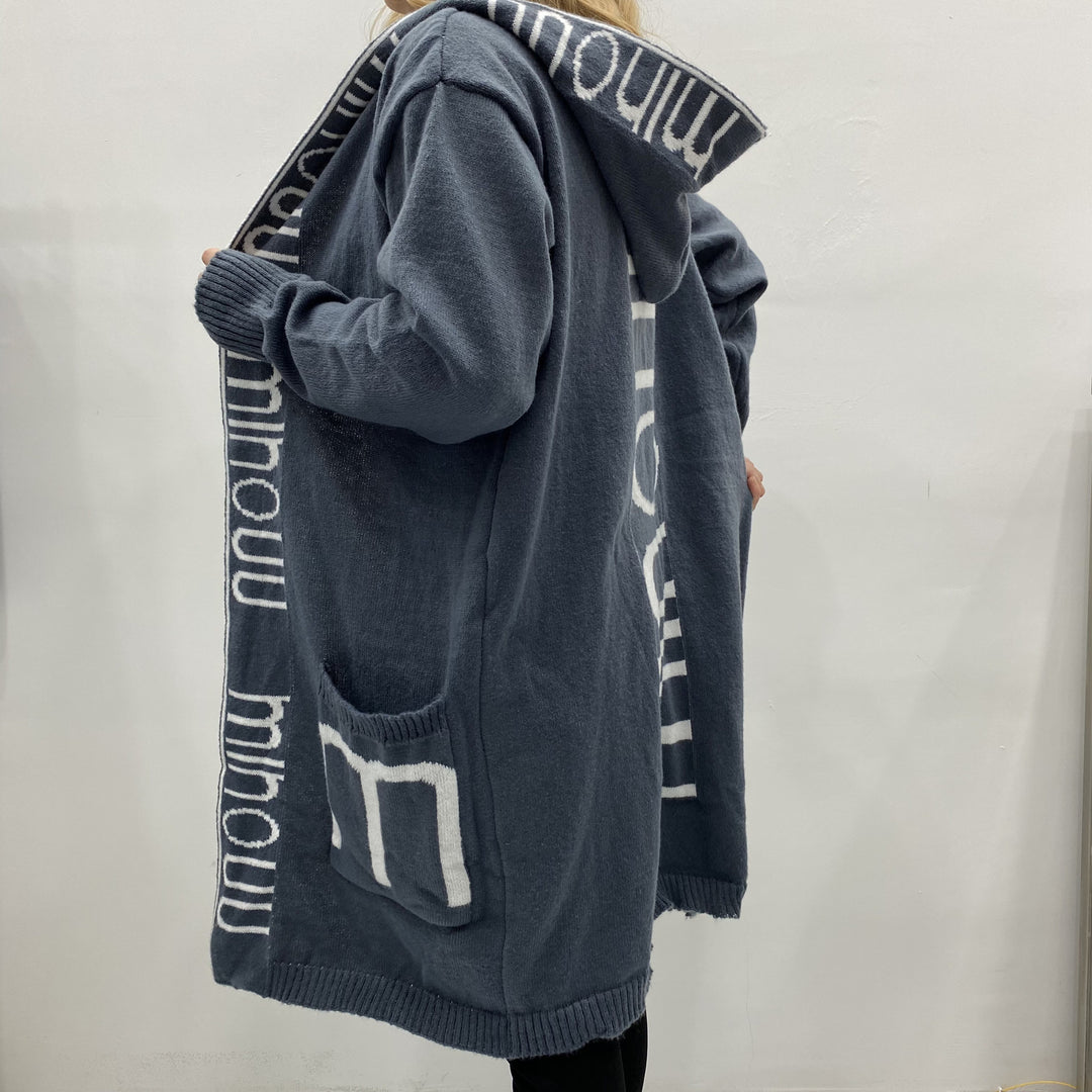 Damen Kapuzen-Cardigan im Oversize-Strick mit Logobordüre Drune