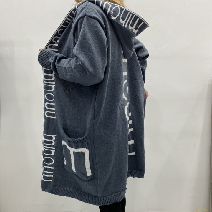 Damen Kapuzen-Cardigan im Oversize-Strick mit Logobordüre Drune