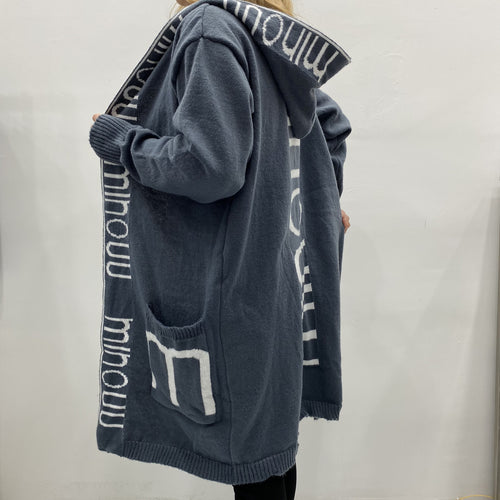 Damen Kapuzen-Cardigan im Oversize-Strick mit Logobordüre Drune