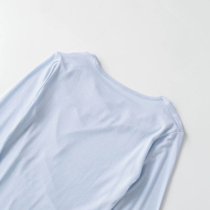 Damen Wasserfallkragen Langarmshirt mit Drapierung und taillierter Wickeloptik Drune