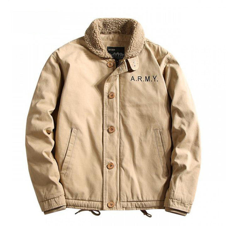 Herren nan gefütterte Canvas-Pilotjacke mit Teddykragen, verdeckter Knopfleiste und verstellbarem Kordelzugsaum Drune