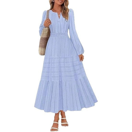 Damen Maxikleid mit voluminösen Ärmeln und detailreicher Taillenbetonung Drune