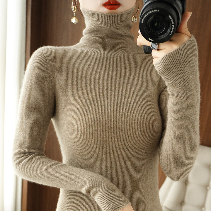Damen Schmaler Rollkragenpullover aus Kaschmir‑Mix mit extralangem Ärmelabschluss Drune