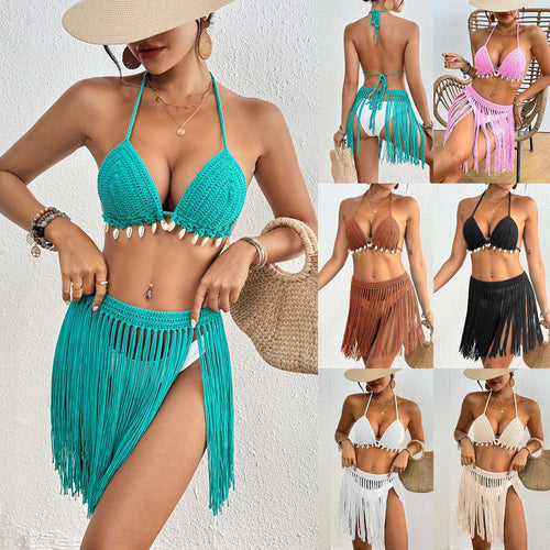 Damen Häkel-Bikini-Set mit Fransen Drune