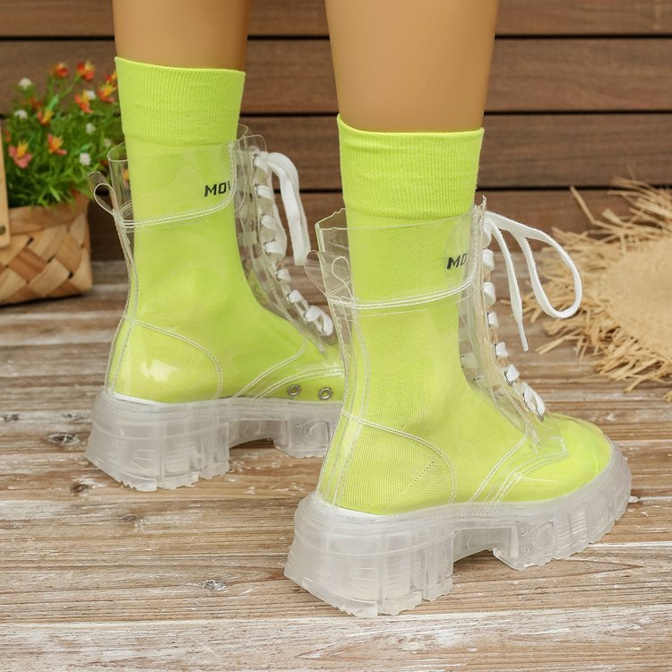 Damen transparente Plateau-High-Top Boots mit farbiger Innensohle Drune