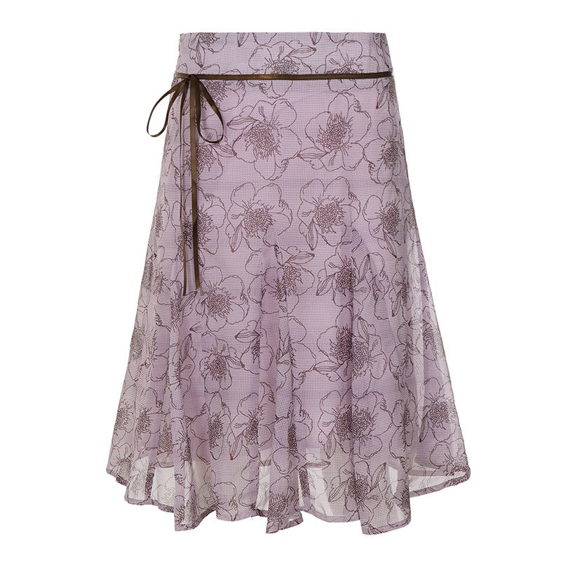 Damen Gestufter Chiffon-Midirock mit floralem Allover-Print und zierlichem Bindegürtel Drune