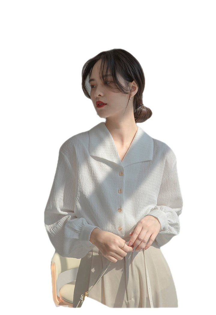 Damen Elegantes Blusenshirt mit tiefem V-Ausschnitt und volumetrischen Puffärmeln Drune
