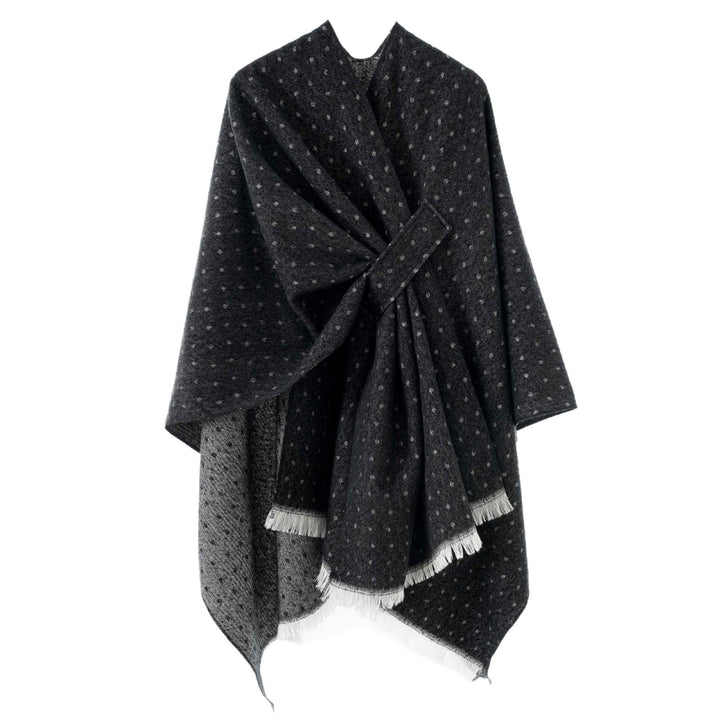 Damen Umlegbarer Wollmix-Poncho mit Hahnentritt-Jacquard und Bindegürtel Drune