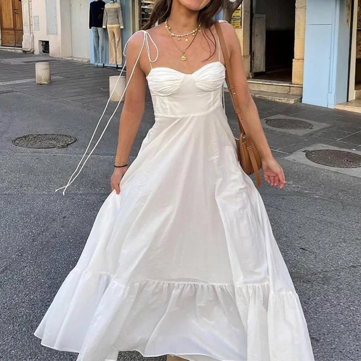 Damen Maxikleid mit schulterfreien Trägern und voluminösem Rock Drune